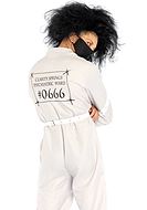 Mental patient, costume jumpsuit, front zipper, buckle, eyelets